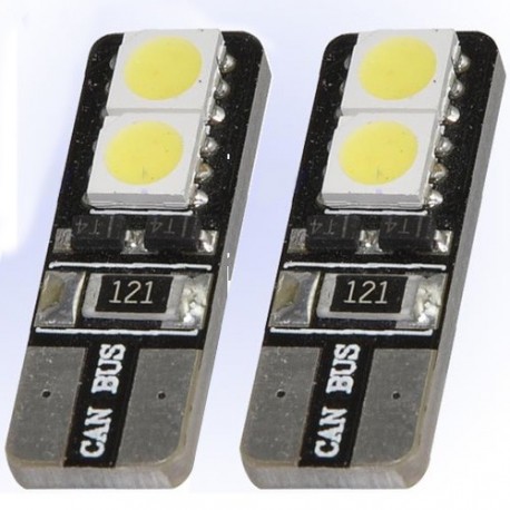 Witte Canbus T10 dashboard LED lampjes 6 SMD leds per lampje (per paar)