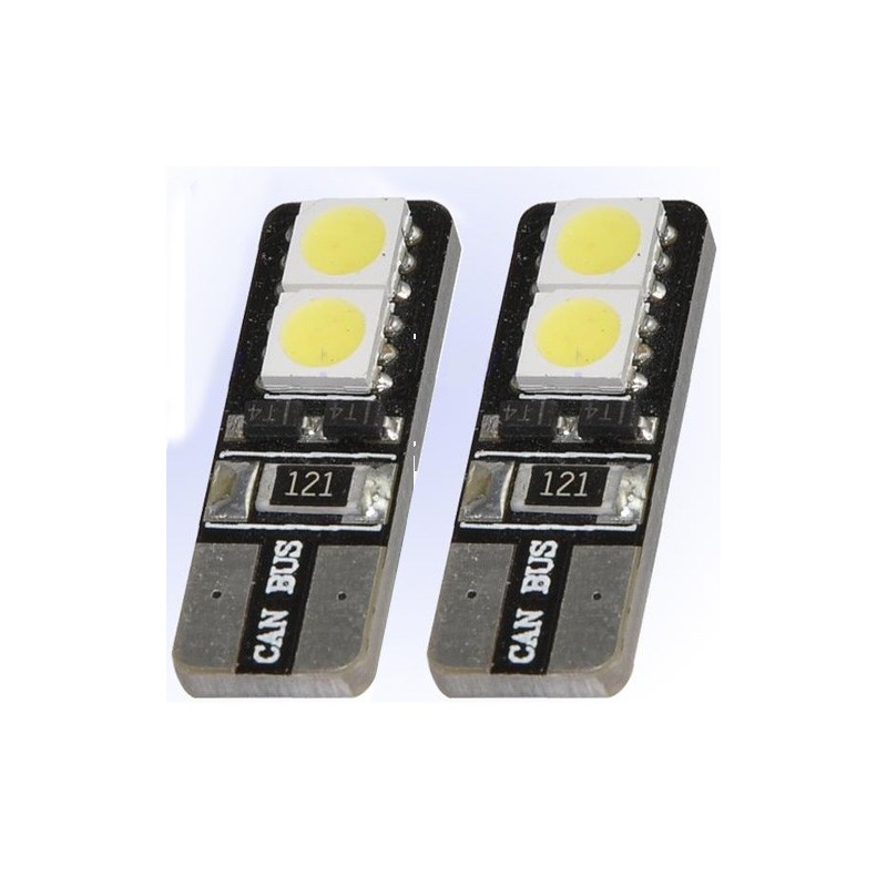 Witte Canbus T10 dashboard LED lampjes 6 SMD leds per lampje (per paar)