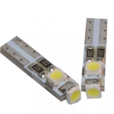 Witte Canbus T5 dashboard LED lampjes 3 SMD leds per lampje (per paar)